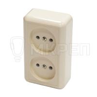 Розетка 2-местная Оптима, открытой установки, без заземления бежевая