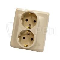 Розетка 2-местная СЕЛЕНА, скрытой установки, с заземлением бежевая