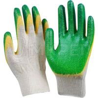 Перчатки х/б с покрытием, зеленые с 2-ой обливной ладонью